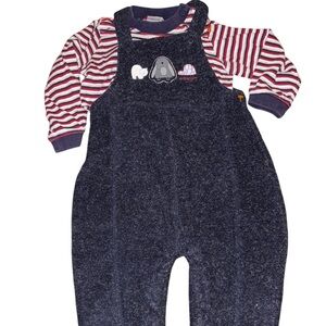 OshKosh B'gosh Blue Overalls with Red and White Striped Top